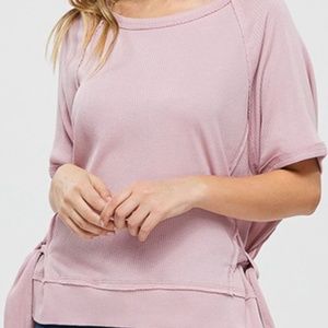 Ribbed Solid Side Tie Detail Top